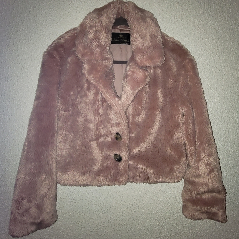 FREE PEOPLE - MENA Pink Plush Faux Fur Teddy Coat with large buttons, XS